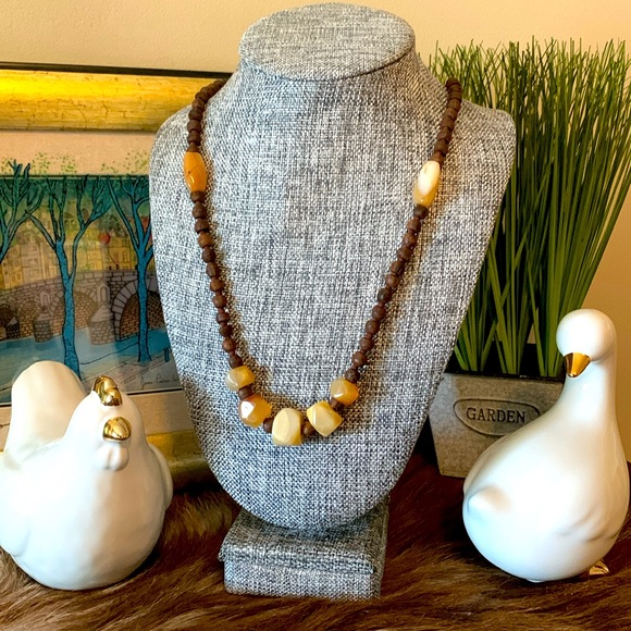Long Vintage Semi-Precious Agate Stone Necklace w/ Metallic Tag - Picture 1 of 7